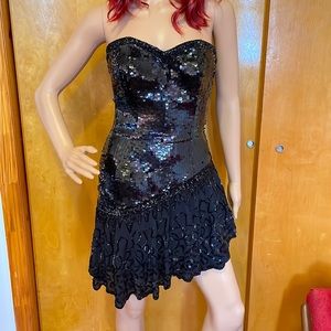 Beautiful sequin beaded strapless black party dress